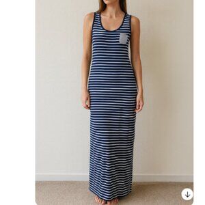 Tommy Hilfiger Navy Stripe Sleeveless Maxi Dress Pocket Detail Women’s Size XL